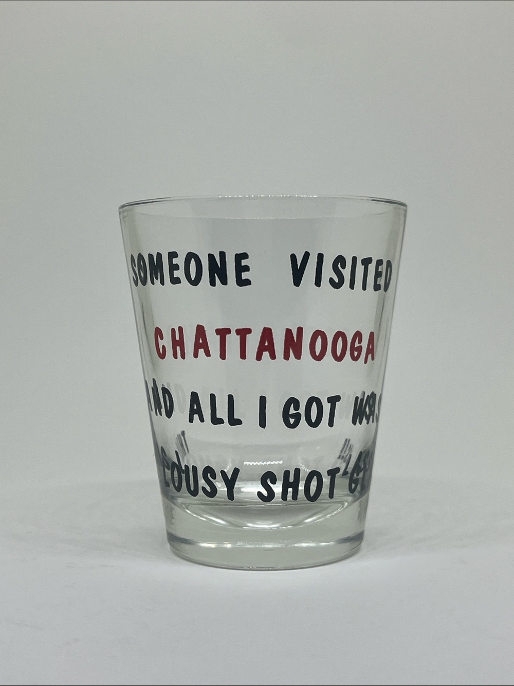 Clear Shot Glass with Red Chattanooga Lettering (Tennessee) - Picture 1 of 4